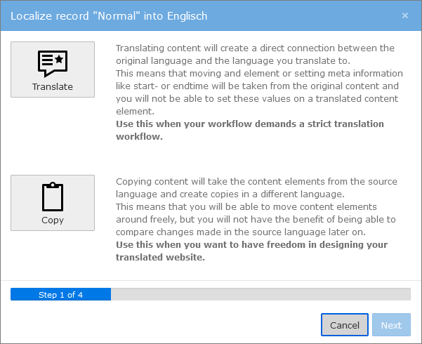 Screenshot creating translation