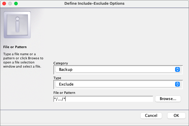 Screenshot Mac Include/Exclude Optionen definieren