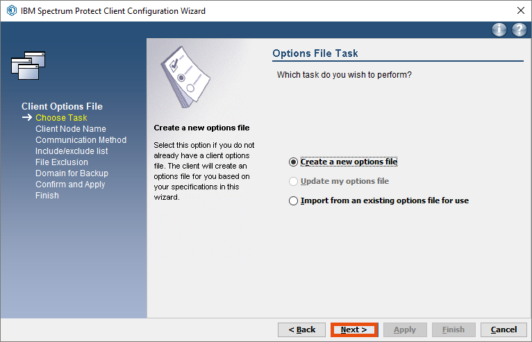 Screenshot Windows create new options file
