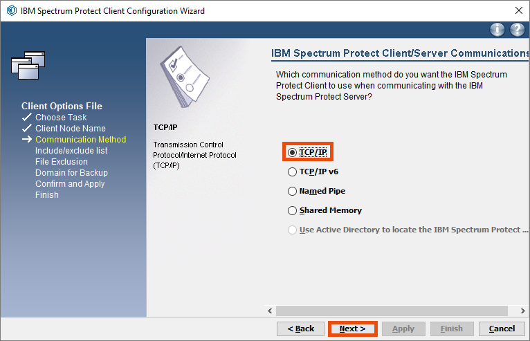 Screenshot Windows selecting client/server communication