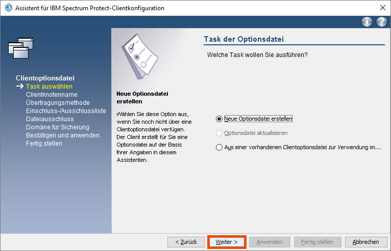 Screenshot Windows Neue Optionsdatei erstellen 