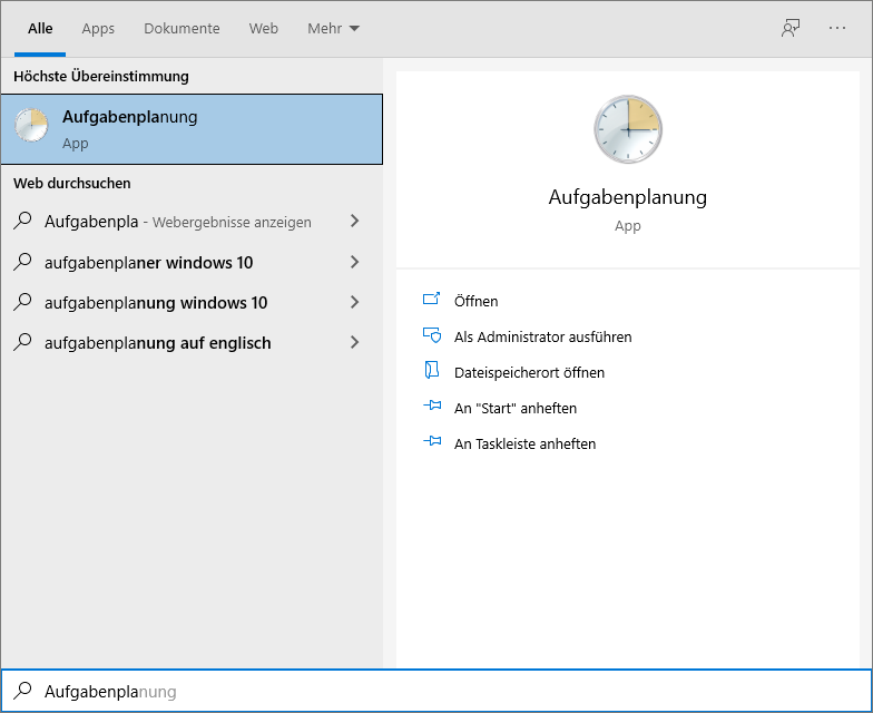 Screenshot Windows Aufgabenplanung 