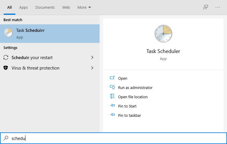 Screenshot Windows scheduler