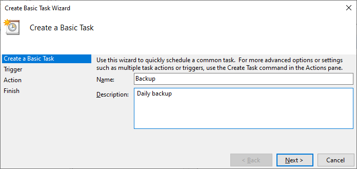 Screenshot Windows schedule task - name