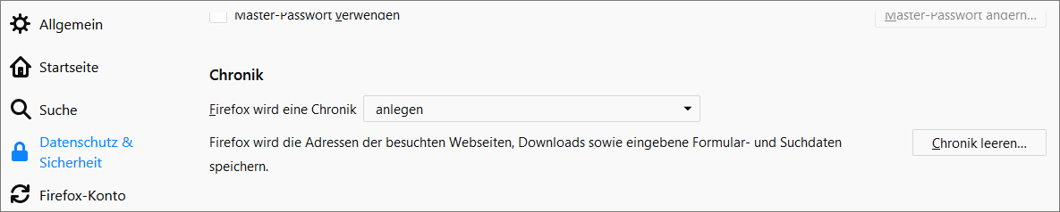 Screenshot Firefox Neueste Chronik löschen 