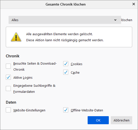 Screenshot Firefox Gesamte Chronik löschen