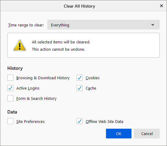 Screenshot Firefox clear history