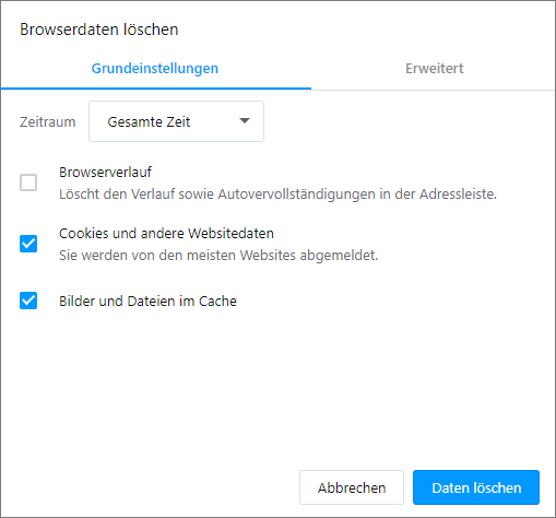 Opera - Websitedaten löschen