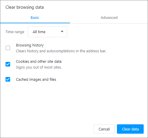 Opera - Clear browser data