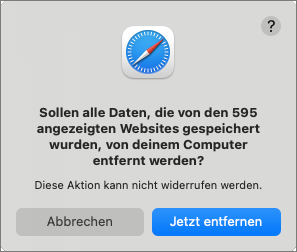 Screenshot Safari Möchten Sie Alle Daten entfernen ? Jetzt entfernen 