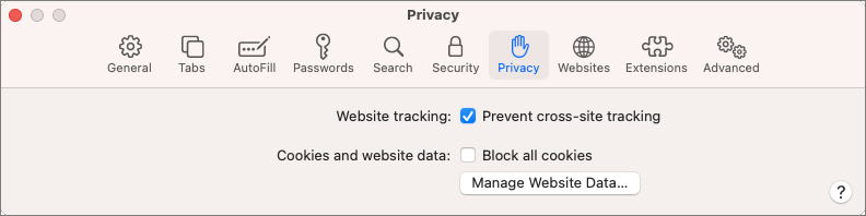 Screenshot Safari Privacy