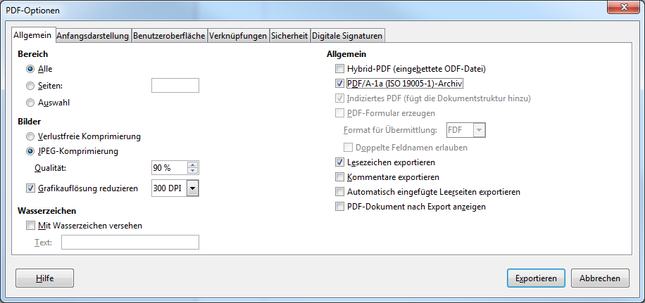 Screenshot Libre/Open Office - Allgemein Optionen 