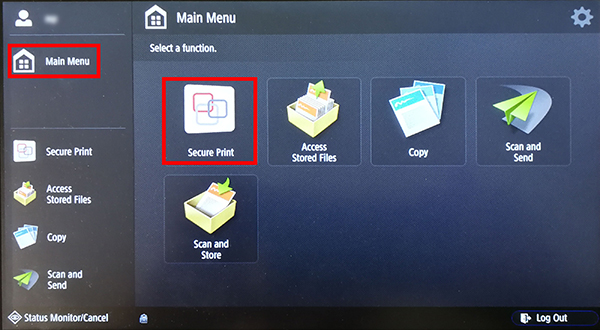 Screenshot Secure Print auswählen