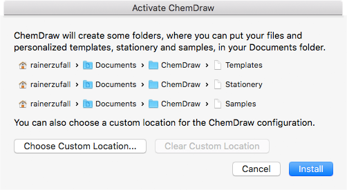 Screenshot ChemDraw Aktivierung - Ordner werden erstellt - Installieren
