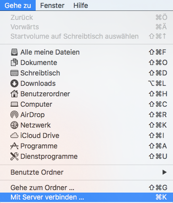 Screenschot macOS - Finder : Gehe zu - Mit Server verbinden 