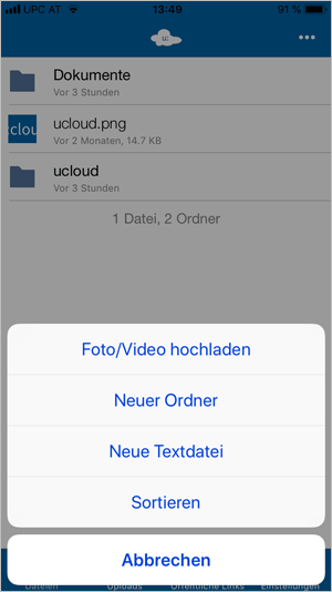 Screenshot u:cloud Neuer Ordner