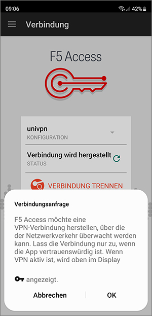 Screenshot F5 Access Android Verbindung zulassen