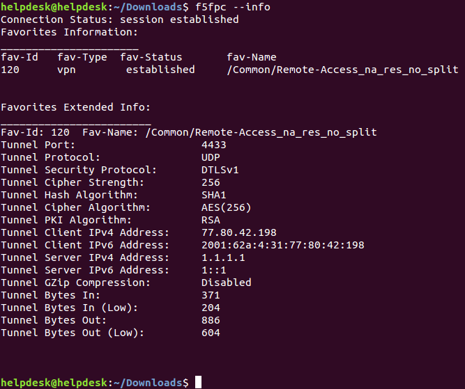 Screenshot VPN Linux Verbindung prüfen