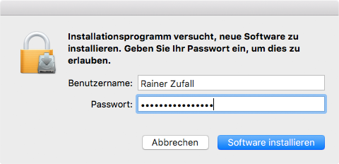 Screenshot VPN mac lokales Kennwort des Rechners eingeben um Installation zu erlauben