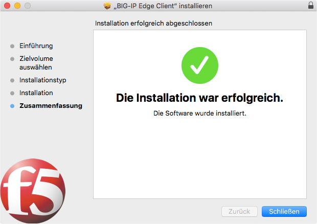 Screenshot VPN mac Installation erfolgreich 