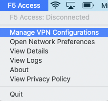 Screenshot F5Access Menü Manage VPN Configurations