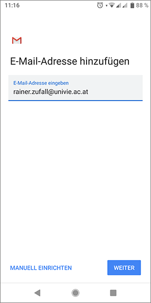 Screenshot Android E-Mail Adresse hinzufügen