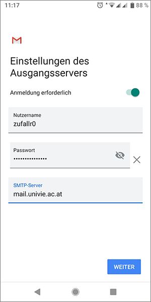 Screenshot Android Gmail SMTP-Server