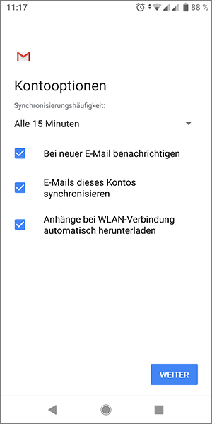 Screenshot Android Gmail Sychronistierungseinstellungen