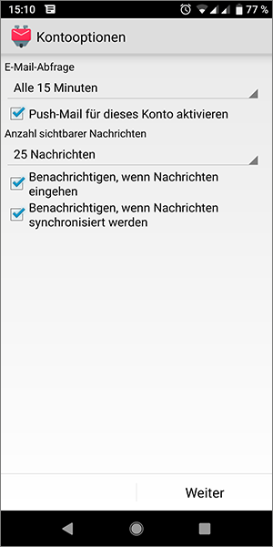 Screenshot Android K-9 Mail Optionen