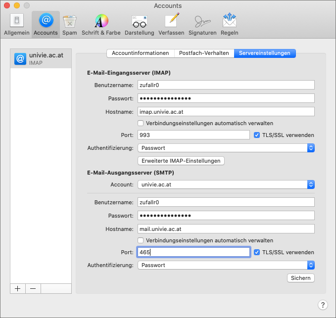 Screenshot Apple Mail Servereinstellungen