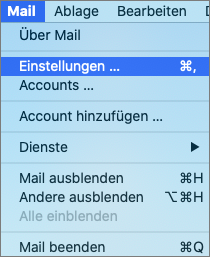 Screenshot Menü Mail – Einstellungen ...