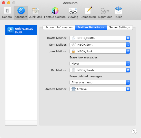 Screen shot Apple Mail accounts