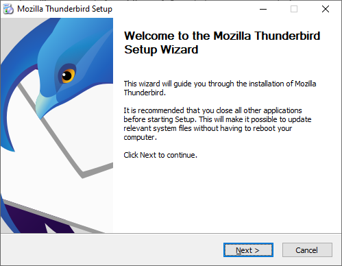 Screen shot Thunderbird Installation assistant Start screen