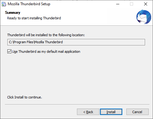 Screen shot instal Thunderbird
