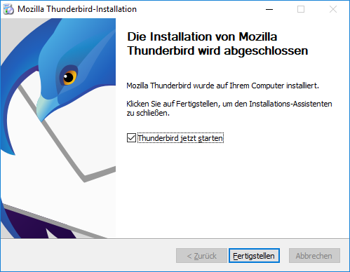 Screenshot Thunderbird Fertig stellen