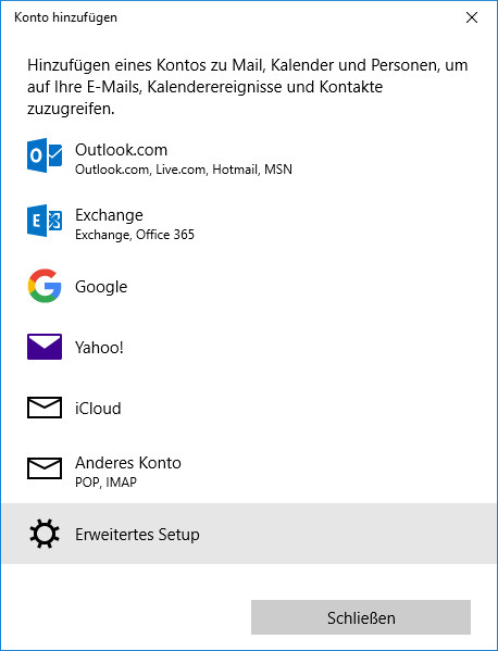 Screenshot Windows Mail Erweitertes Setup