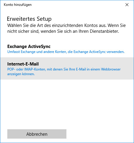 Screenshot Windows Mail Internet-E-Mail