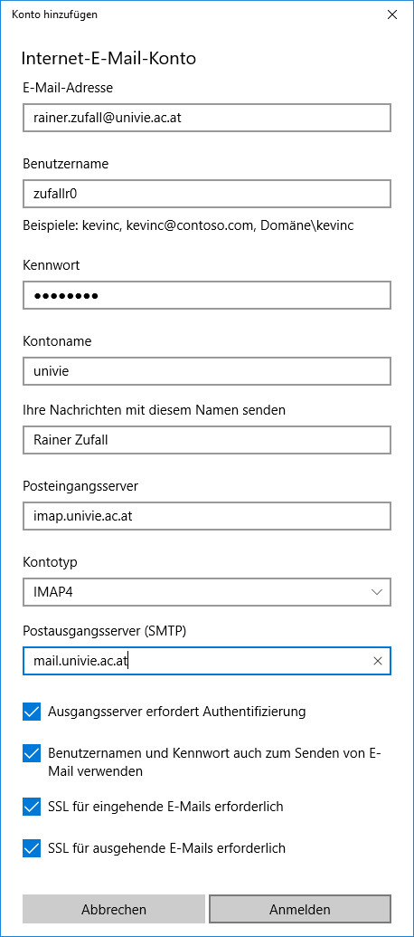 Screenshot Windows Mail Informationen eingeben