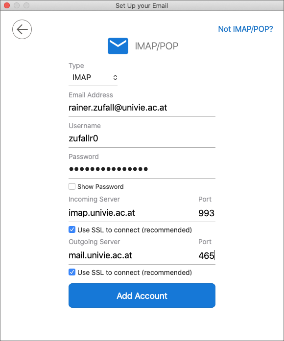 Screenshot Outlook 2019 macOS IMAP configuration
