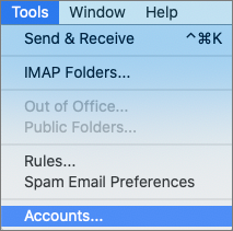 Screenshot outlook macOS Tools - Accounts