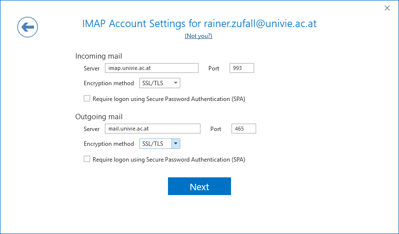 screen shot outlook 2019 IMAP account settings
