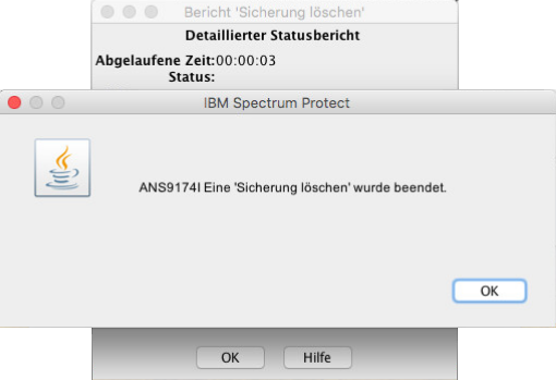 Screenshot Mac Sicherung löschen wurde beendet 