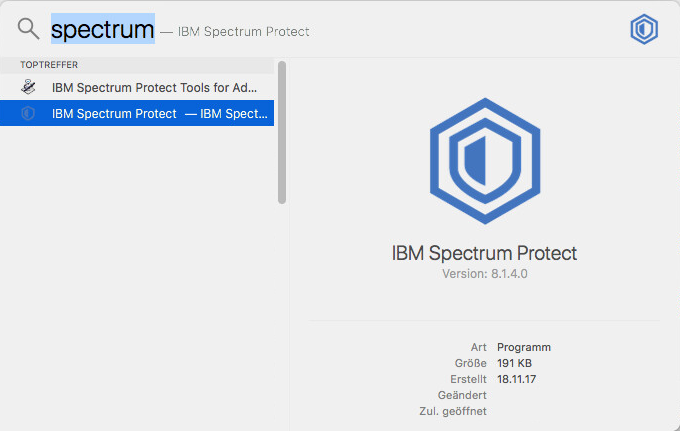 Screenshot Mac IBM Spectrum Protect Start