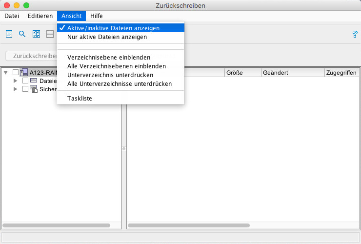 Screenshot Mac Aktive Inaktive Dateien anzeigen