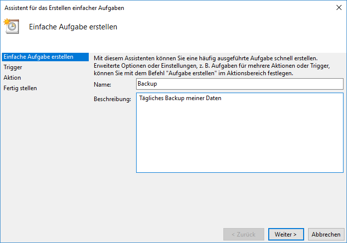 Screenshot Windows Aufgabe erstellen - Namen vergeben 